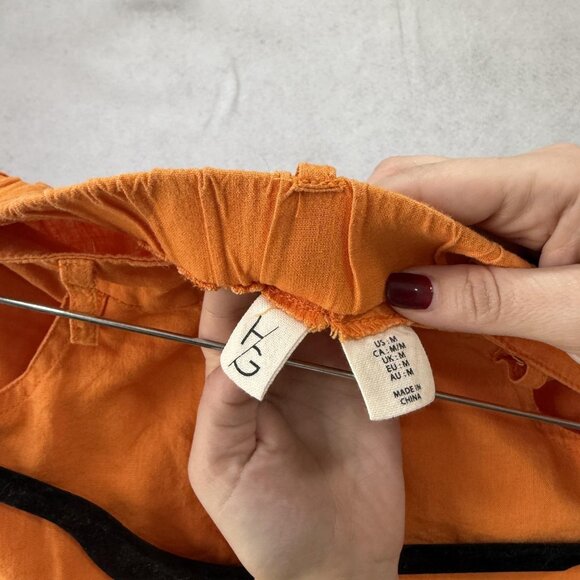 HG Pants Womens Medium Orange Linen Blend Cargo Wide Leg High Rise Elastic Waist - Picture 2 of 10